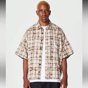 Sumwon Oversized Fit Plaid Button Down Shirt